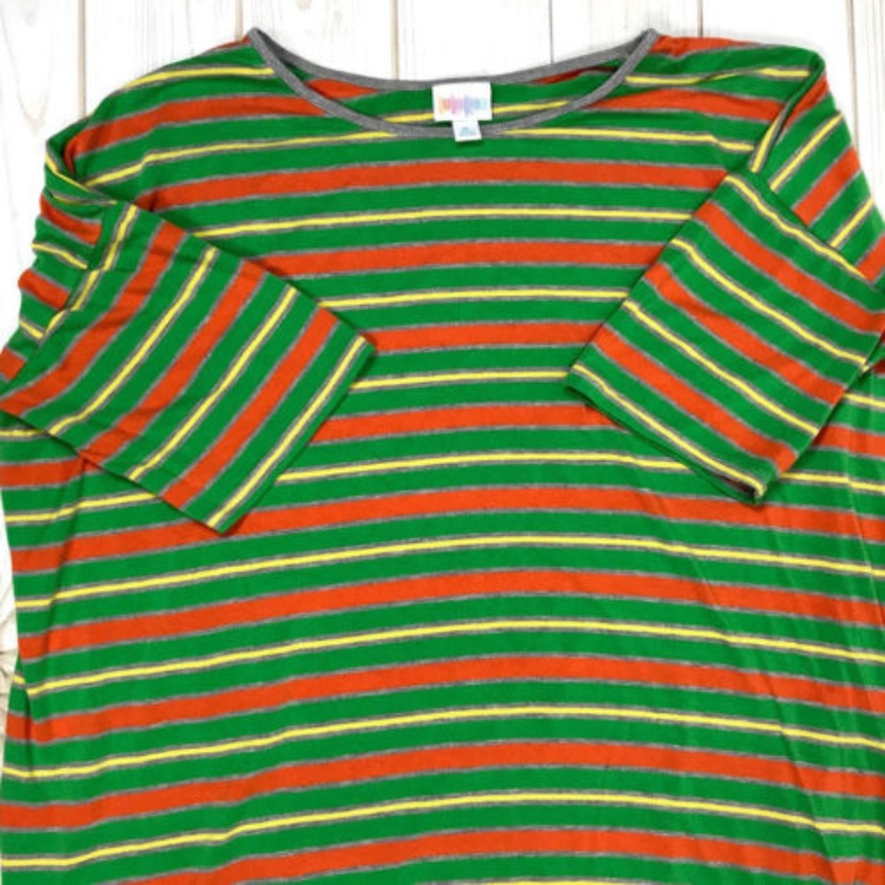 LuLaRoe Irma Green Striped Short Sleeve XL